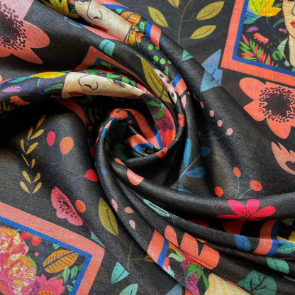 Polyester Faux Raw Silk Fabric – Digital Print 112cm (44") Wide Floral & Abstract Dress Material by the Metre