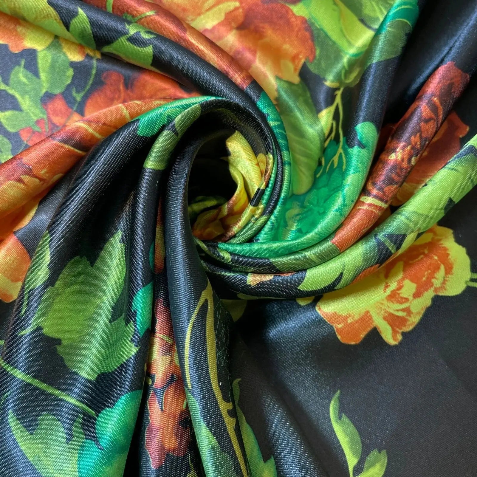 Floral Silk Satin Printed Fabric | 58" (147cm) Wide Soft Silky Dressmaking & Drape Material – Sold by the Metre