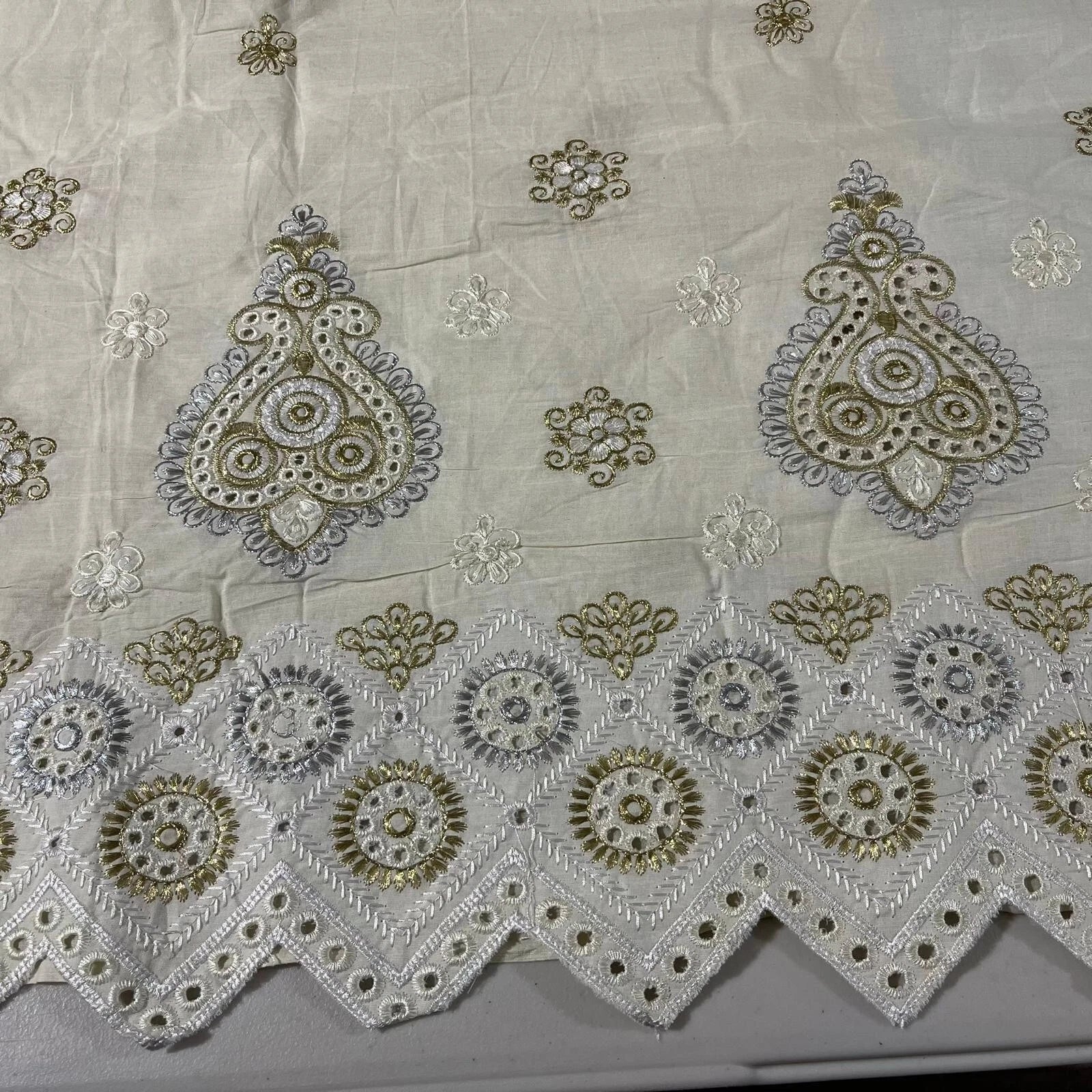 Raw Cotton Floral Embroidery Fabric with Golden Zari | 44