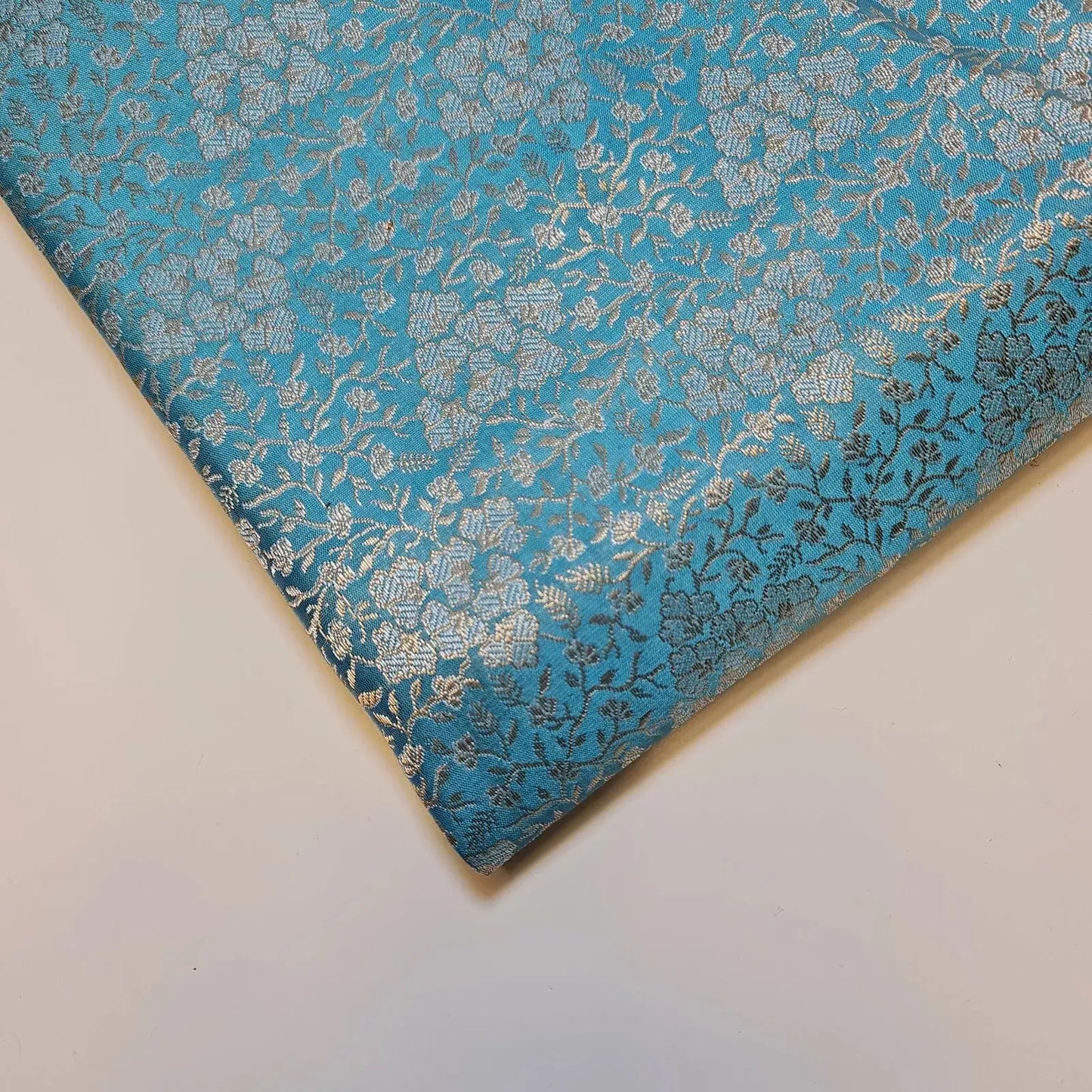 Ornamental Floral Pastels Indian Brocade Fabric | Gold Metallic Design 44" (112cm) Wide Dress, Craft & Décor Material – Sold by the Meter