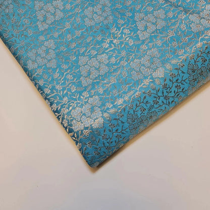 Ornamental Floral Pastels Indian Brocade Fabric | Gold Metallic Design 44" (112cm) Wide Dress, Craft & Décor Material – Sold by the Meter