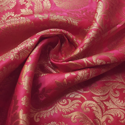 Brocade Ornamental Floral Fabric | Gold Metallic Jacquard 44" (112cm) Wide Dressmaking, Costume & Craft Material – Sold by the Metre  Hot Pink
