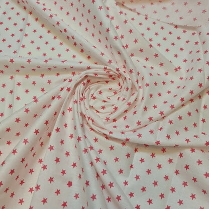 100% Cotton Poplin Star Print Fabric | White Base 44" (112cm) Wide Soft Dressmaking, Quilting & Craft Material – Sold by the Metre