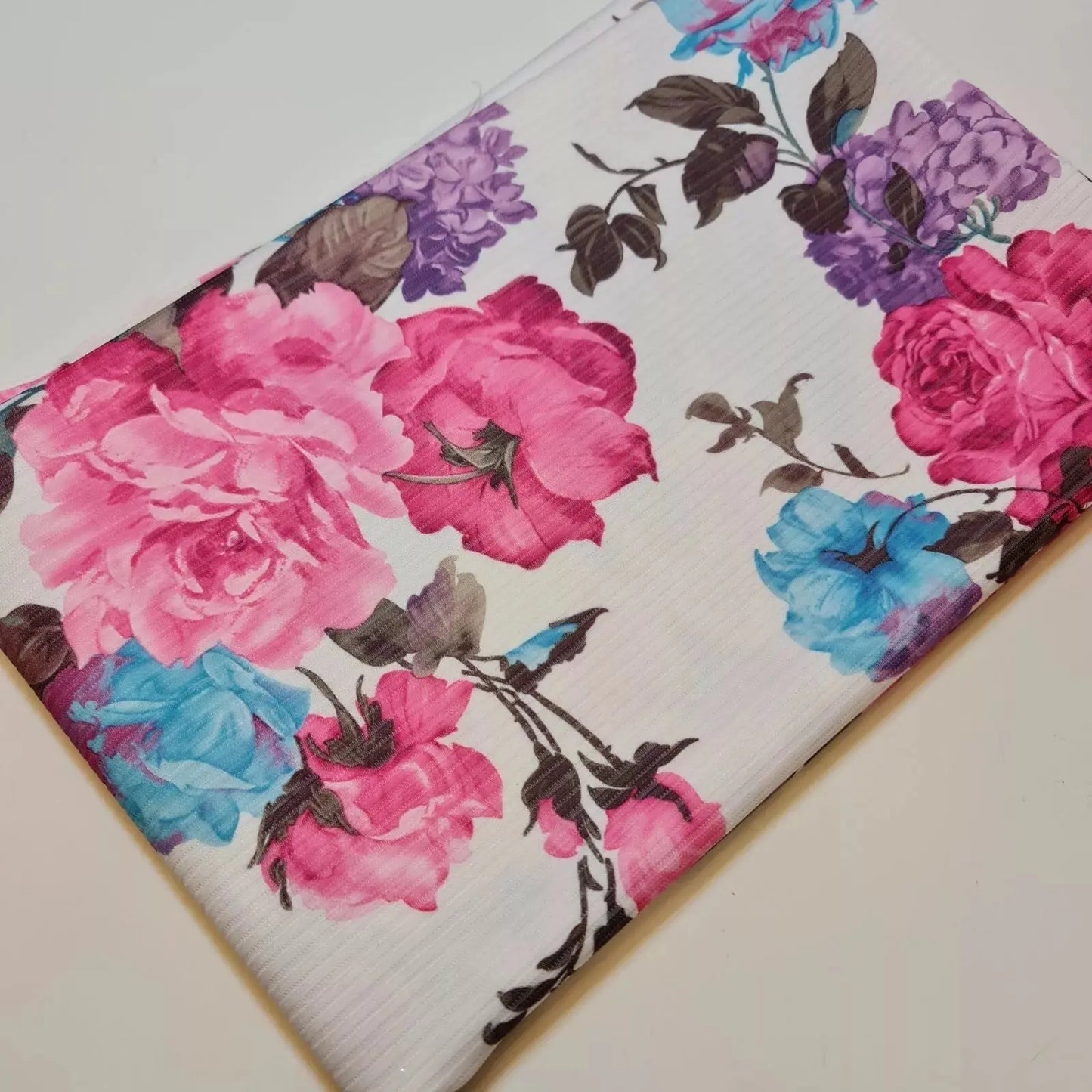 Floral Stripe Ribbed Poly Viscose Stretch Jersey Fabric | 58" (147cm) Wide Dressmaking & Craft Material – Sold by the Meter
