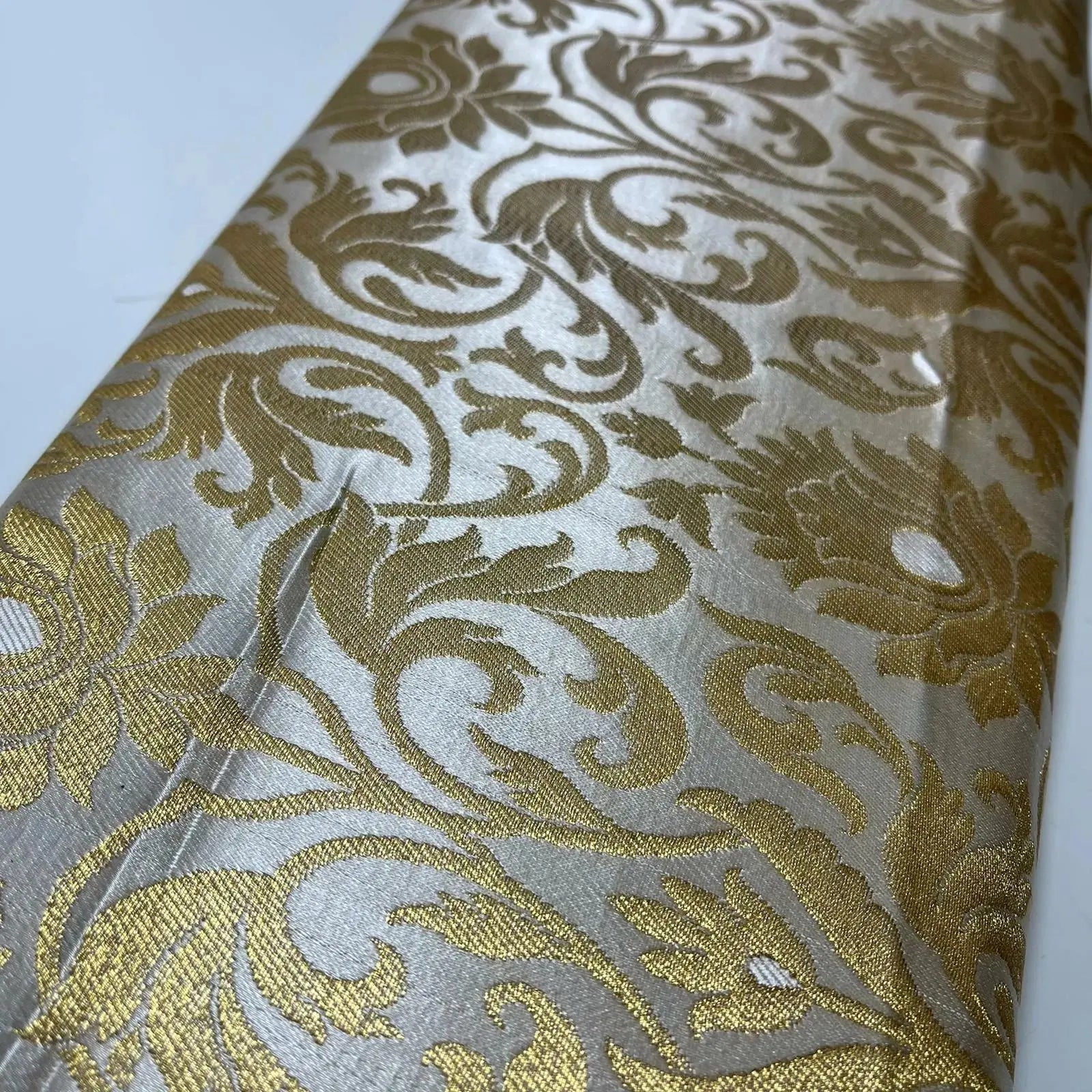 Luxurious Floral Banarasi Brocade Fabric | Premium Indian Gold Metallic Jacquard Woven Material 44" (112cm) Wide – Sold by the Metre