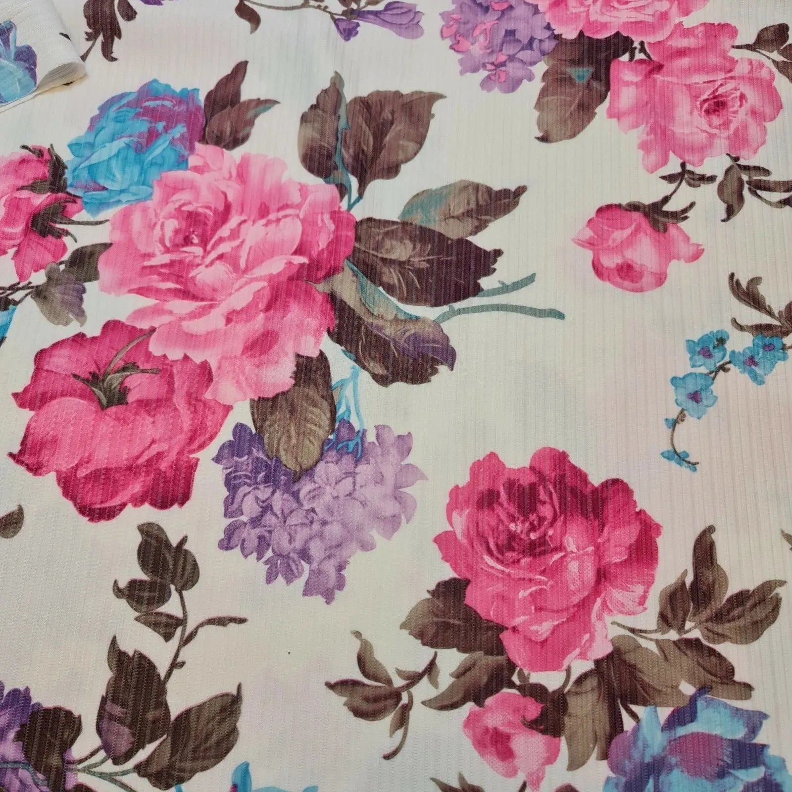 Floral Stripe Ribbed Poly Viscose Stretch Jersey Fabric | 58" (147cm) Wide Dressmaking & Craft Material – Sold by the Meter