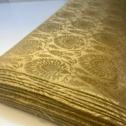 Indian Banarasi Brocade Fabric | Floral & Peacock Gold Metallic Design 44" (112cm) Wide Dress, Craft & Décor Material – Sold by the Meter