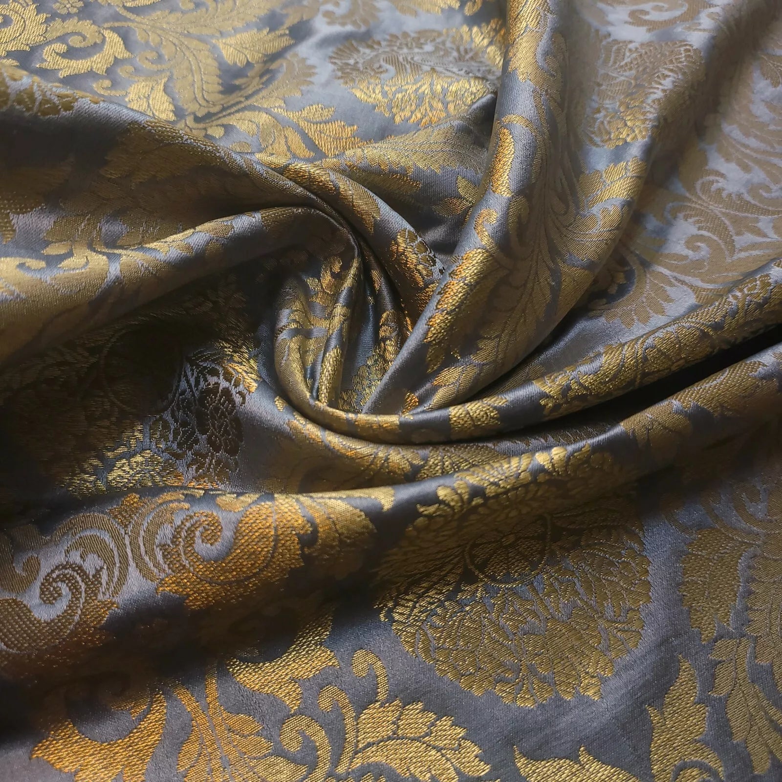 Brocade Ornamental Floral Fabric | Gold Metallic Jacquard 44