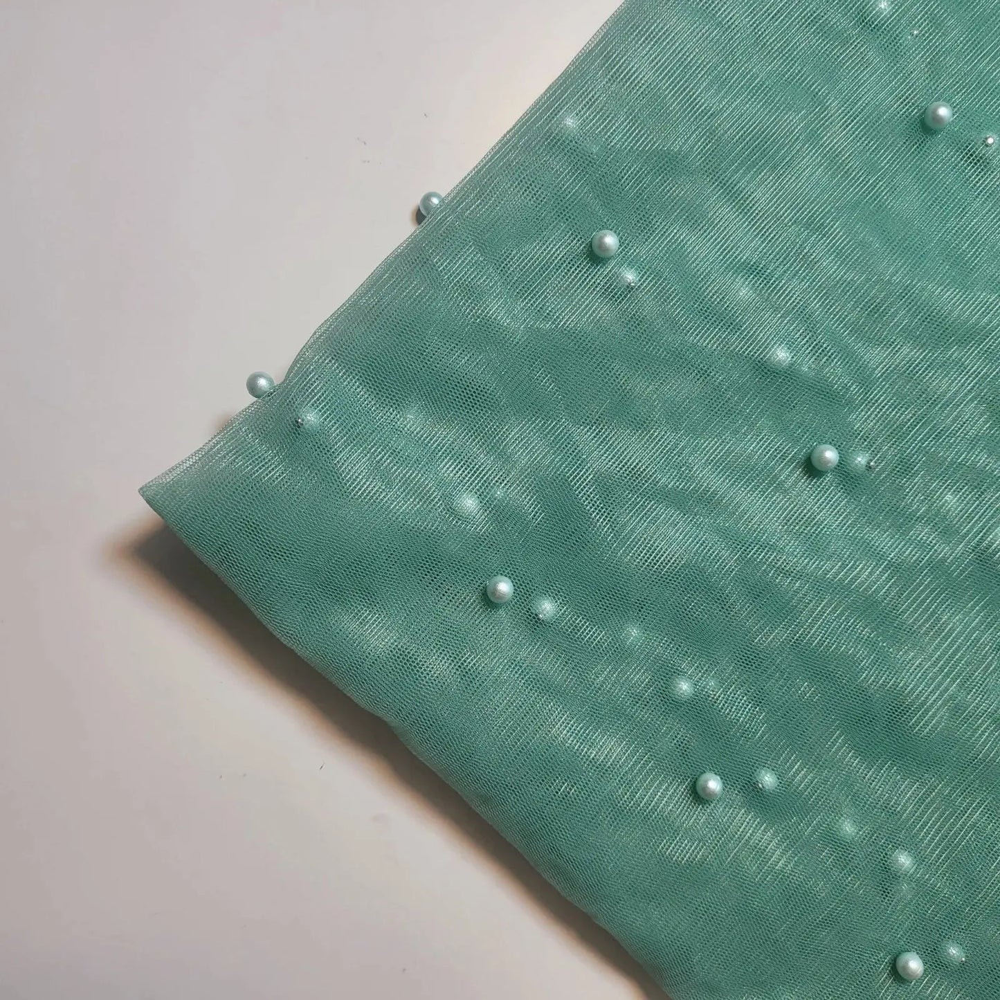 Tulle Beaded Pearl Lace Net Fabric | 58" (147cm) Wide Bridal Veil, Wedding Backdrop & Décor Material – Sold by the Metre