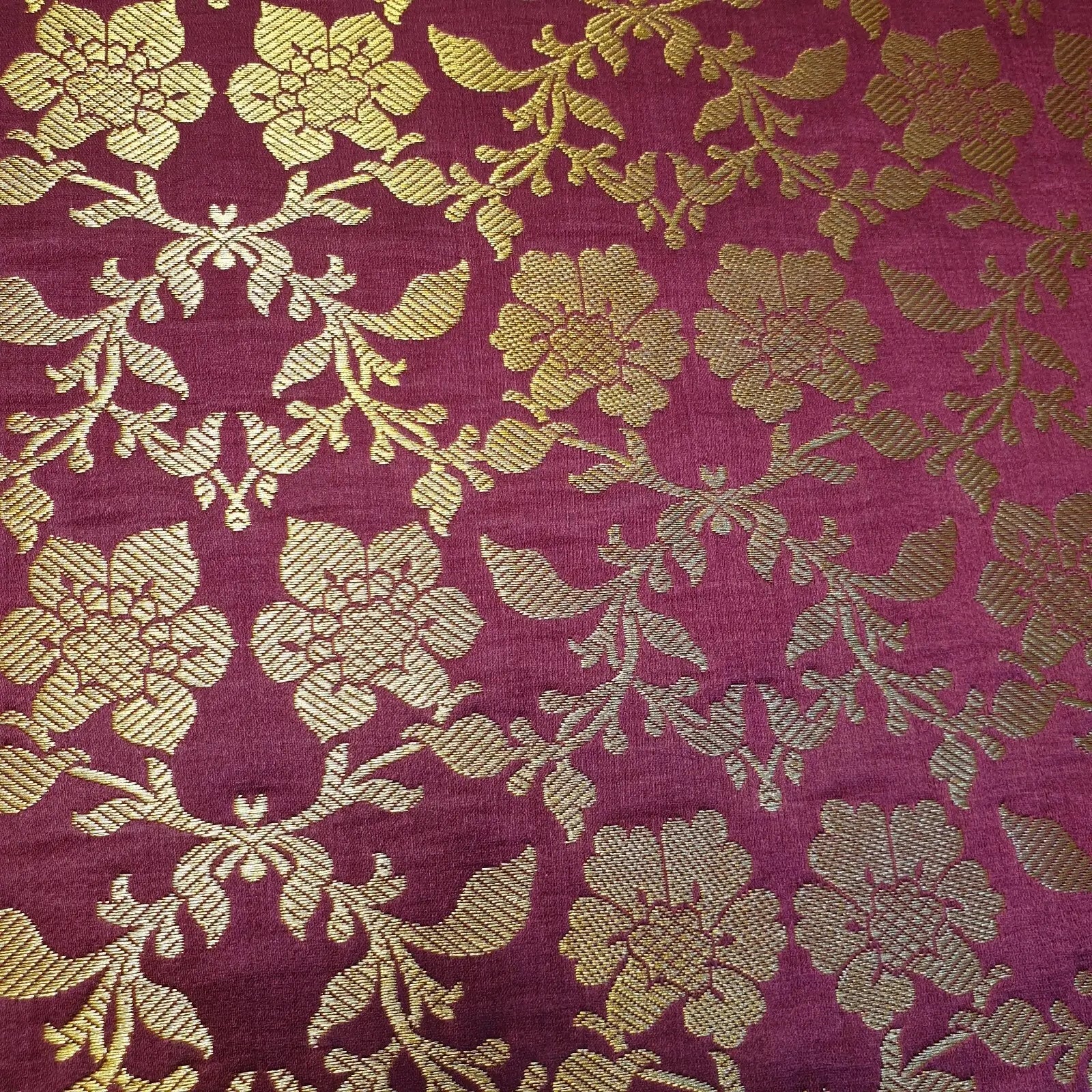 Indian Banarasi Brocade Fabric | Ornamental Floral Gold Metallic Design 44" (112cm) Wide Dress, Craft & Décor Material – Sold by the Meter