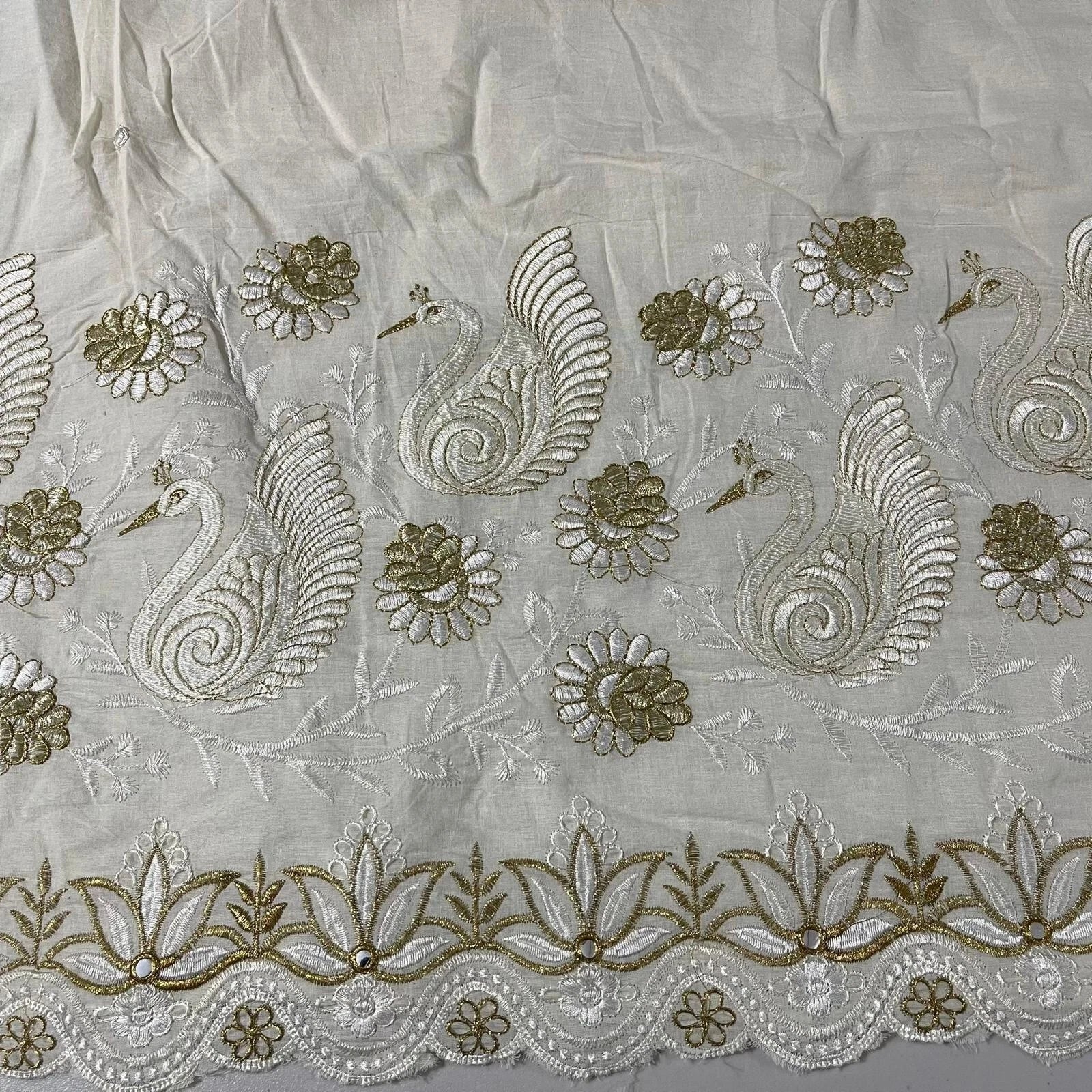 Raw Cotton Floral Embroidery Fabric with Golden Zari | 44