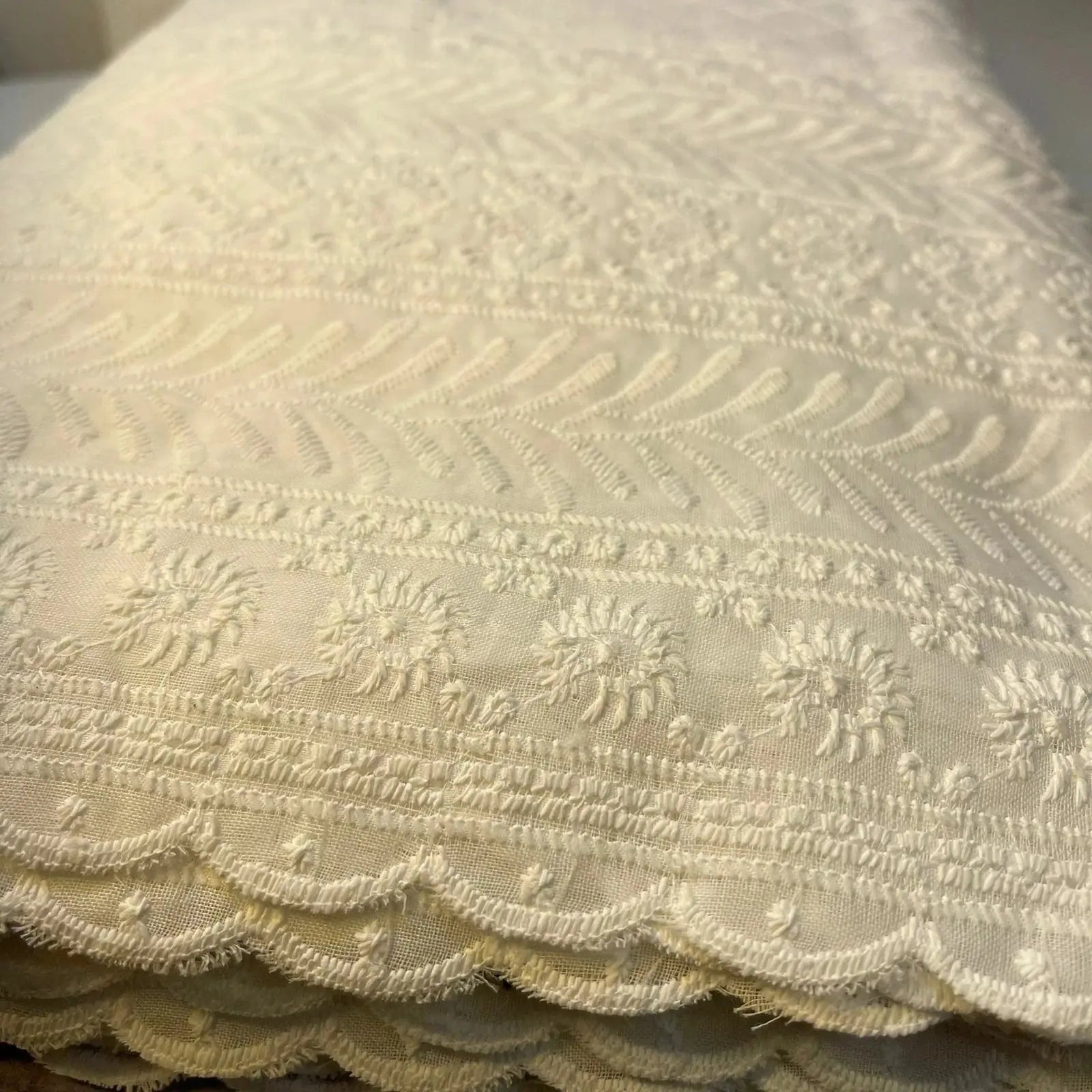 100% Cotton Lawn Broderie Anglaise Schiffli Embroidery Fabric | 44" (112cm) Wide Soft Dressmaking & Craft Material – Sold by the Meter