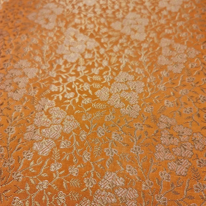 Ornamental Floral Pastels Indian Brocade Fabric | Gold Metallic Design 44" (112cm) Wide Dress, Craft & Décor Material – Sold by the Meter