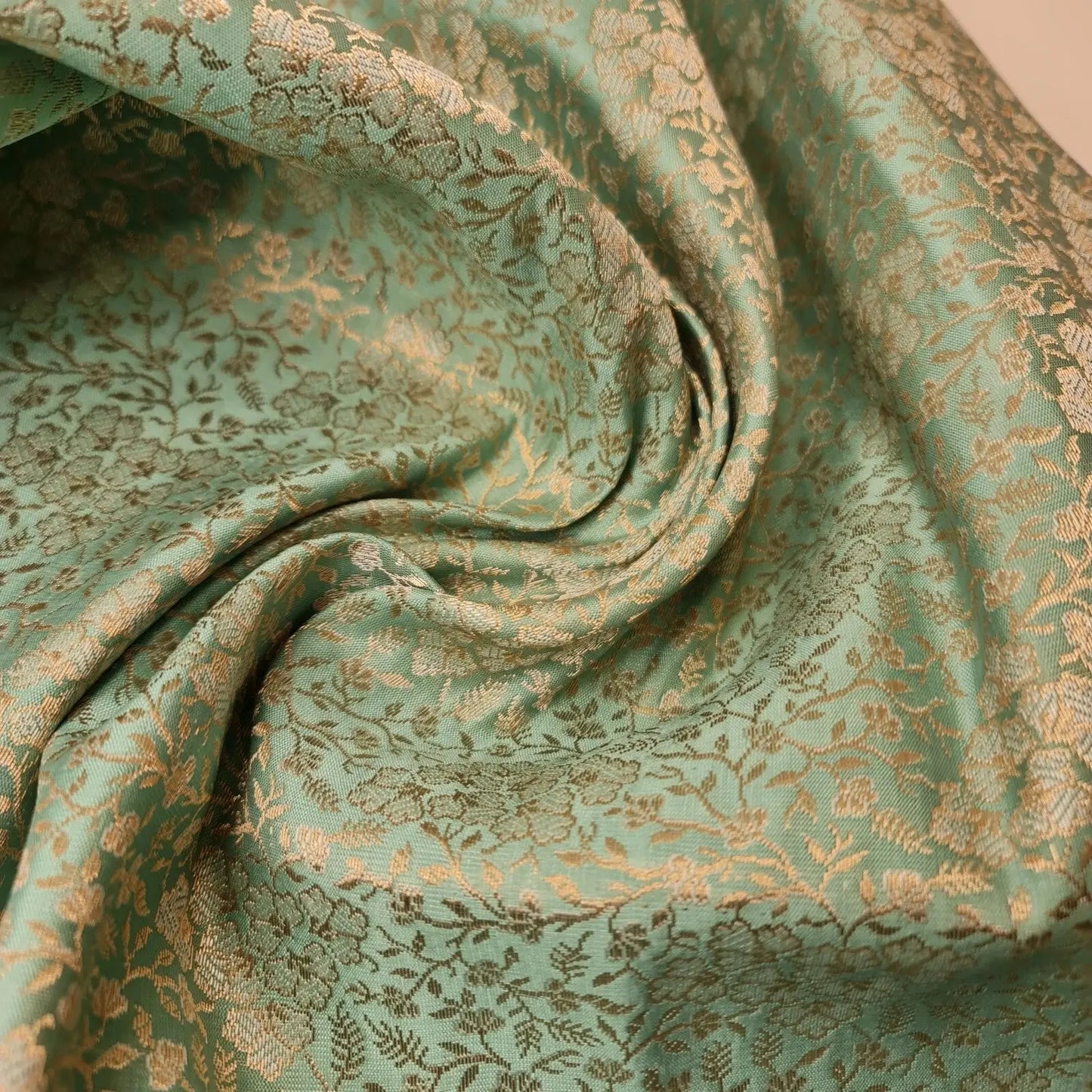 Ornamental Floral Fabric – Indian Gold Metallic Brocade 44" (112cm) Wide, Sold by the Meter