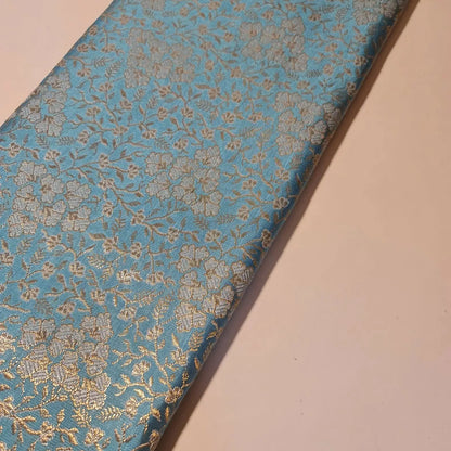 Ornamental Floral Pastels Indian Brocade Fabric | Gold Metallic Design 44" (112cm) Wide Dress, Craft & Décor Material – Sold by the Meter