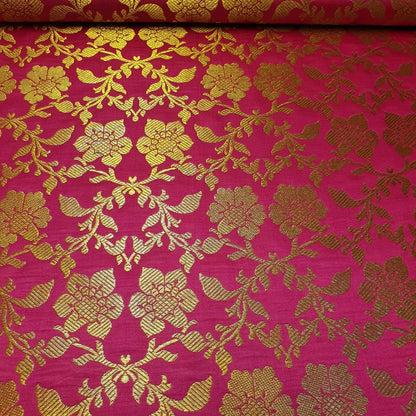 Indian Banarasi Brocade Fabric | Ornamental Floral Gold Metallic Design 44" (112cm) Wide Dress, Craft & Décor Material – Sold by the Meter
