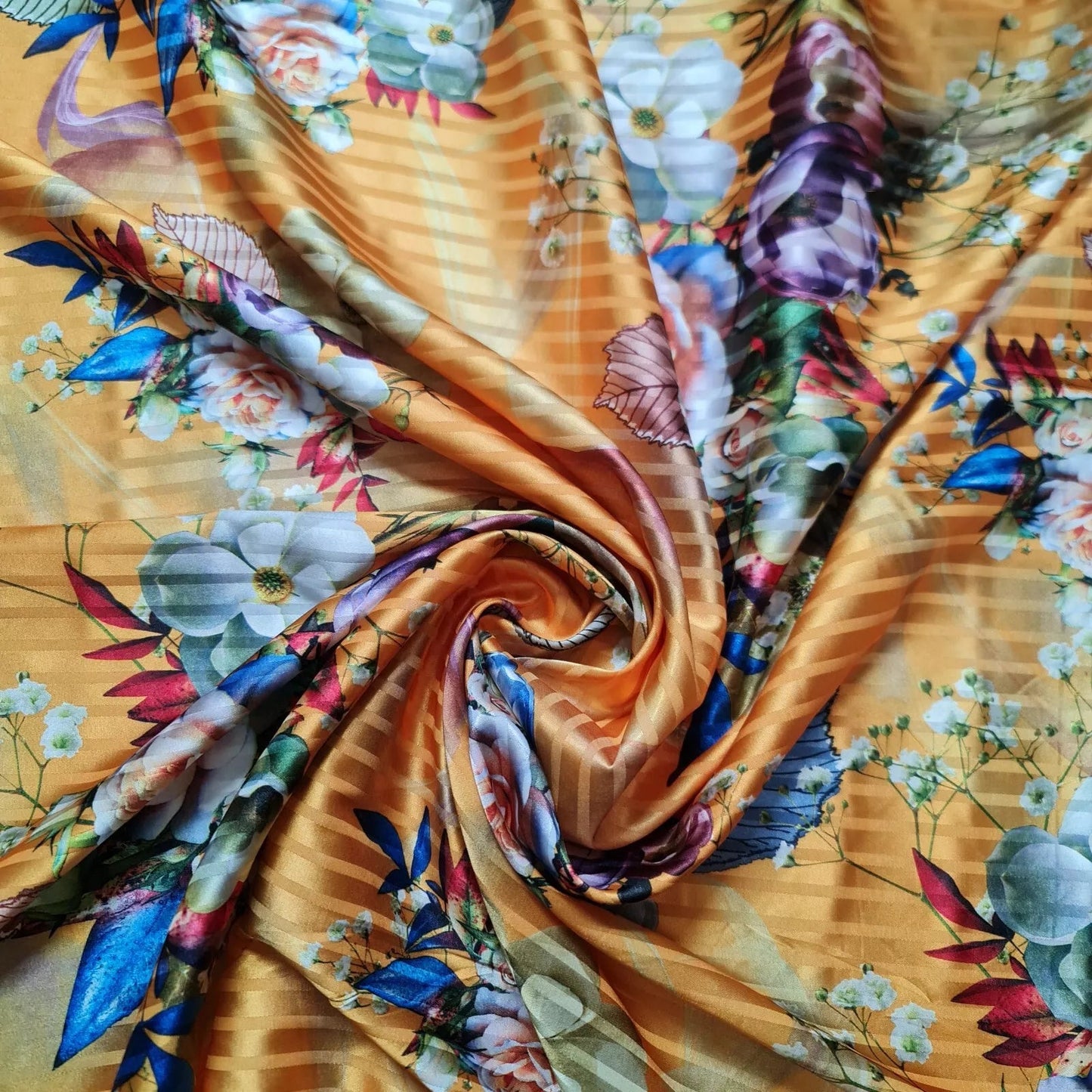 Floral Silk Satin Printed Fabric | 58" (147cm) Wide Soft Silky Dressmaking & Drape Material – Sold by the Metre