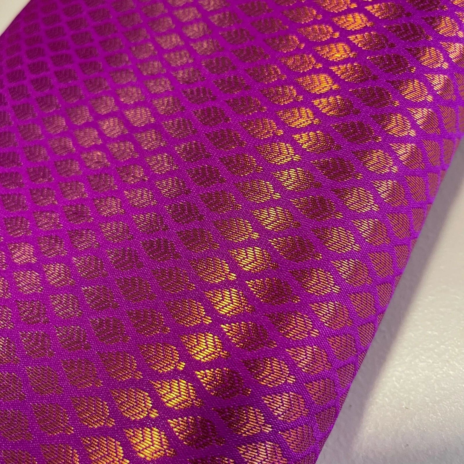 Ditsy Gold Leaf Print Brocade Fabric | 44