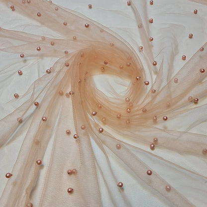 Tulle Beaded Pearl Lace Net Fabric | 58" (147cm) Wide Bridal Veil, Wedding Backdrop & Décor Material – Sold by the Metre
