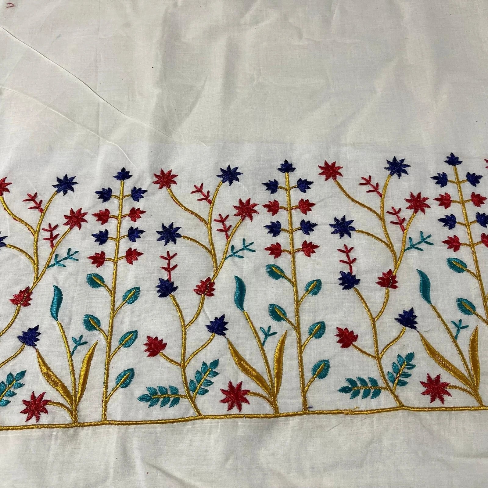 Raw Cotton Floral Embroidery Fabric with Golden Zari | 44