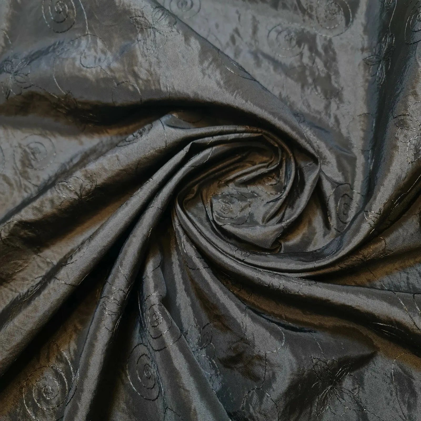 Embroidered & Self-Print Luxury Faux Silk Taffeta Fabric | 58" (147cm) Wide Dressmaking, Curtain & Cushion Material – Sold by the Metre