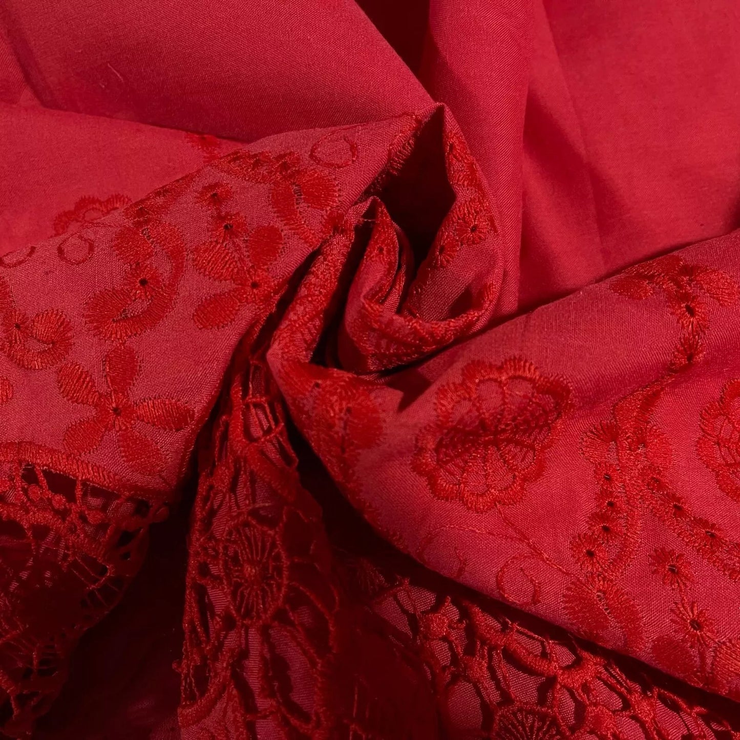 Cotton Floral Embroidery Fabric | Broderie Anglaise Lace 44" (112cm) Wide Dressmaking & Craft Material – Sold by the Metre  Red