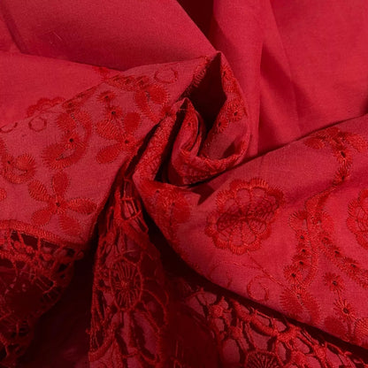 Cotton Floral Embroidery Fabric | Broderie Anglaise Lace 44" (112cm) Wide Dressmaking & Craft Material – Sold by the Metre  Red