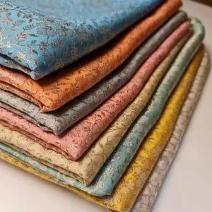 Ornamental Floral Pastels Indian Brocade Fabric | Gold Metallic Design 44" (112cm) Wide Dress, Craft & Décor Material – Sold by the Meter