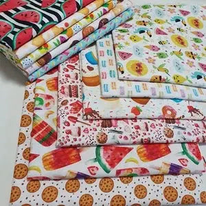 100% Cotton Printed Fabric | Treats, Fruits & Macaron Designs – 44" (112cm) Wide Soft Dressmaking, Quilting & Craft Material – Sold by the Metre