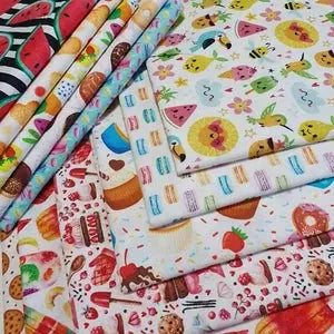 100% Cotton Printed Fabric | Treats, Fruits & Macaron Designs – 44" (112cm) Wide Soft Dressmaking, Quilting & Craft Material – Sold by the Metre