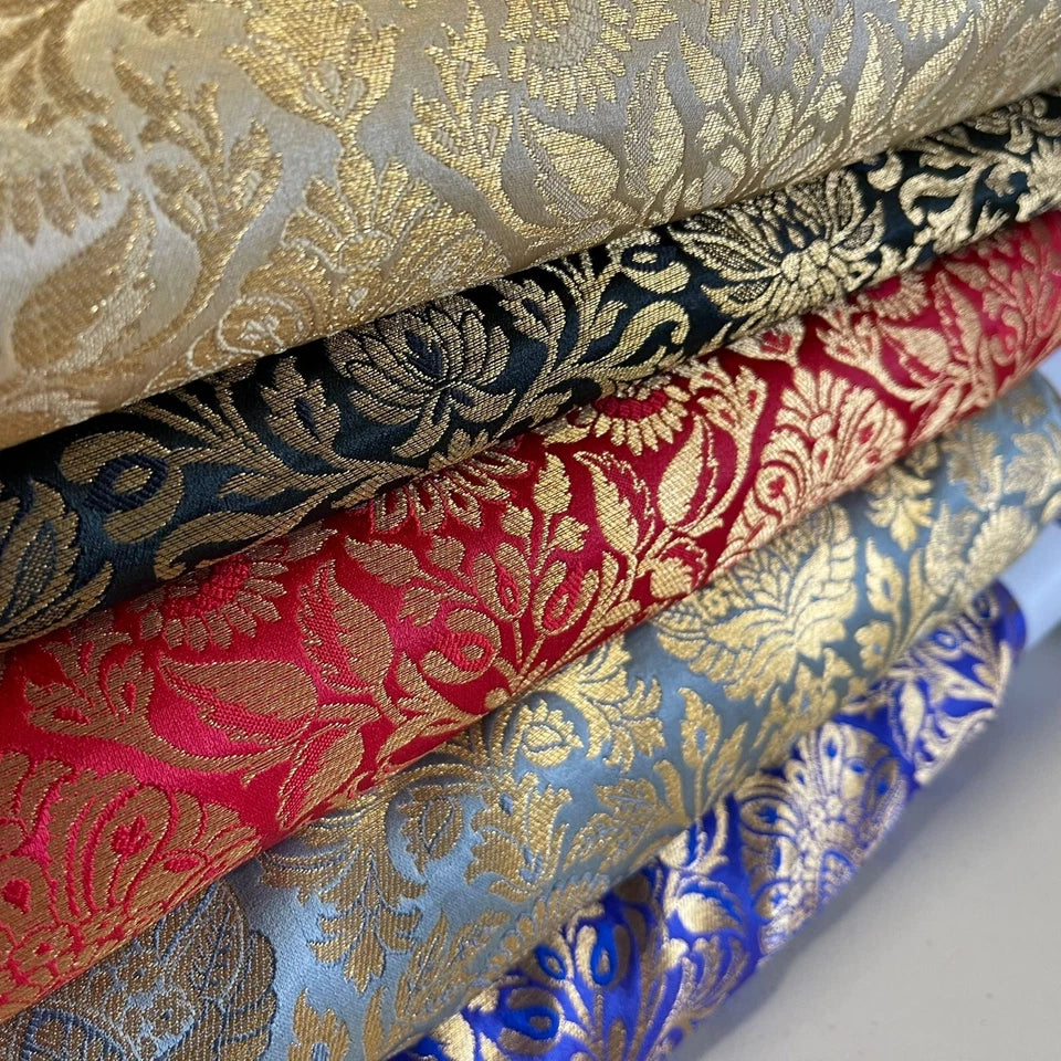 Damask Metallic Brocade Floral Fabric – 112cm (44") Wide – Dress, Craft & Costume Material – Sold by the Meter