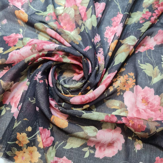 Crepe Chiffon Floral Lurex Sheer Fabric – 58" Wide Lightweight Dress, Drape & Craft Material by the Meter