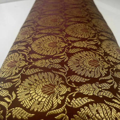 Indian Banarasi Brocade Fabric | Floral & Peacock Gold Metallic Design 44" (112cm) Wide Dress, Craft & Décor Material – Sold by the Meter