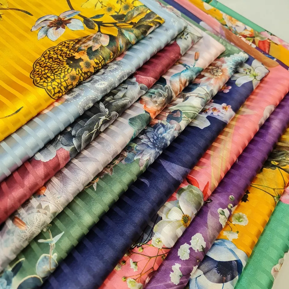 Floral Silk Satin Printed Fabric | 58" (147cm) Wide Soft Silky Dressmaking & Drape Material – Sold by the Metre