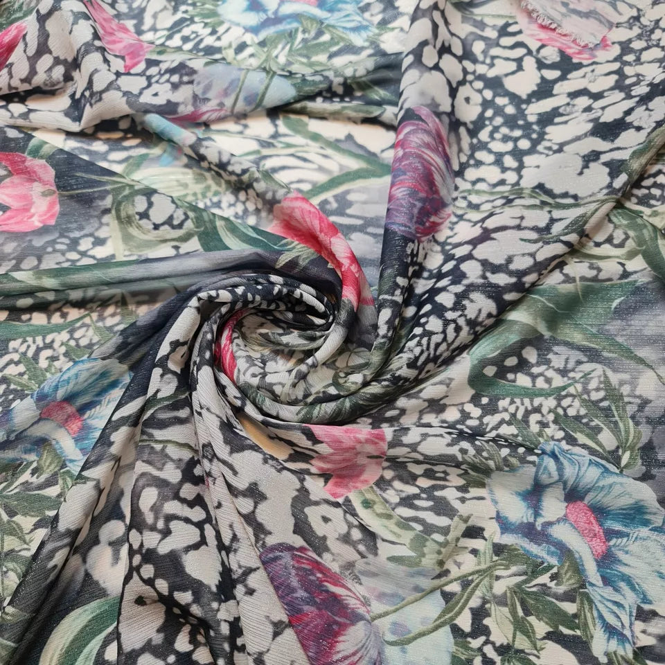 Crepe Chiffon Floral Lurex Sheer Fabric – 58