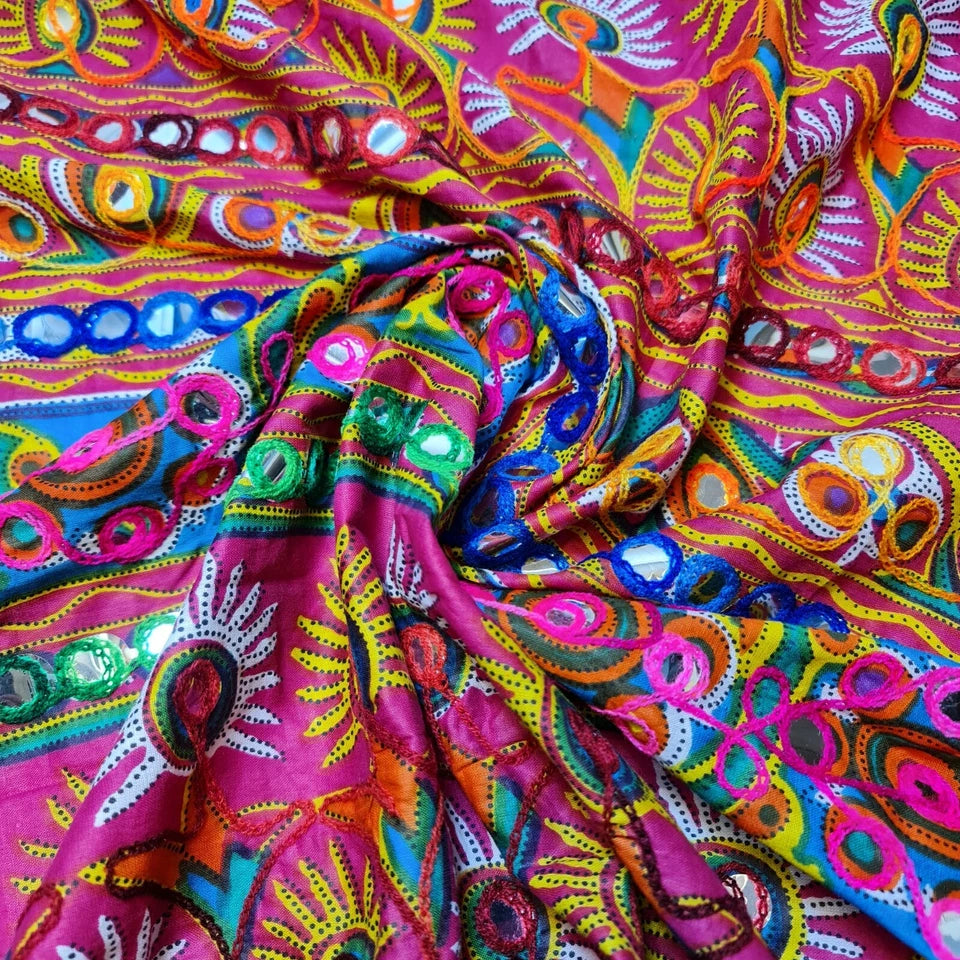 100% Cotton Rajasthani Mirror-Embroidered Fabric | Suzani, Rangoli & Boho Banjara Designs – 44