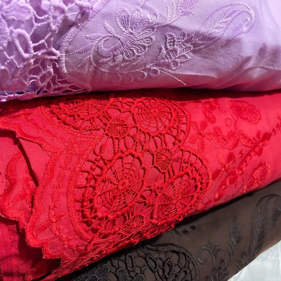 Cotton Floral Embroidery Fabric | Broderie Anglaise Lace 44" (112cm) Wide Dressmaking & Craft Material – Sold by the Metre