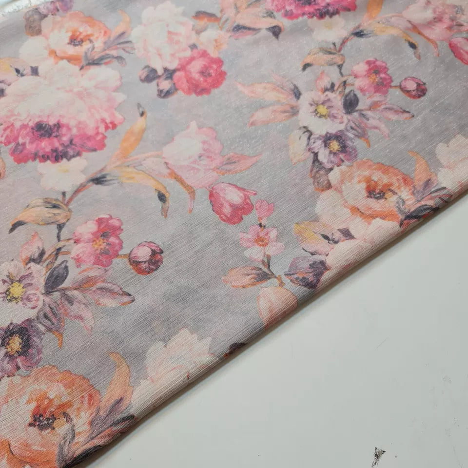 Crepe Chiffon Floral Lurex Sheer Fabric – 58" Wide Lightweight Dress, Drape & Craft Material by the Meter