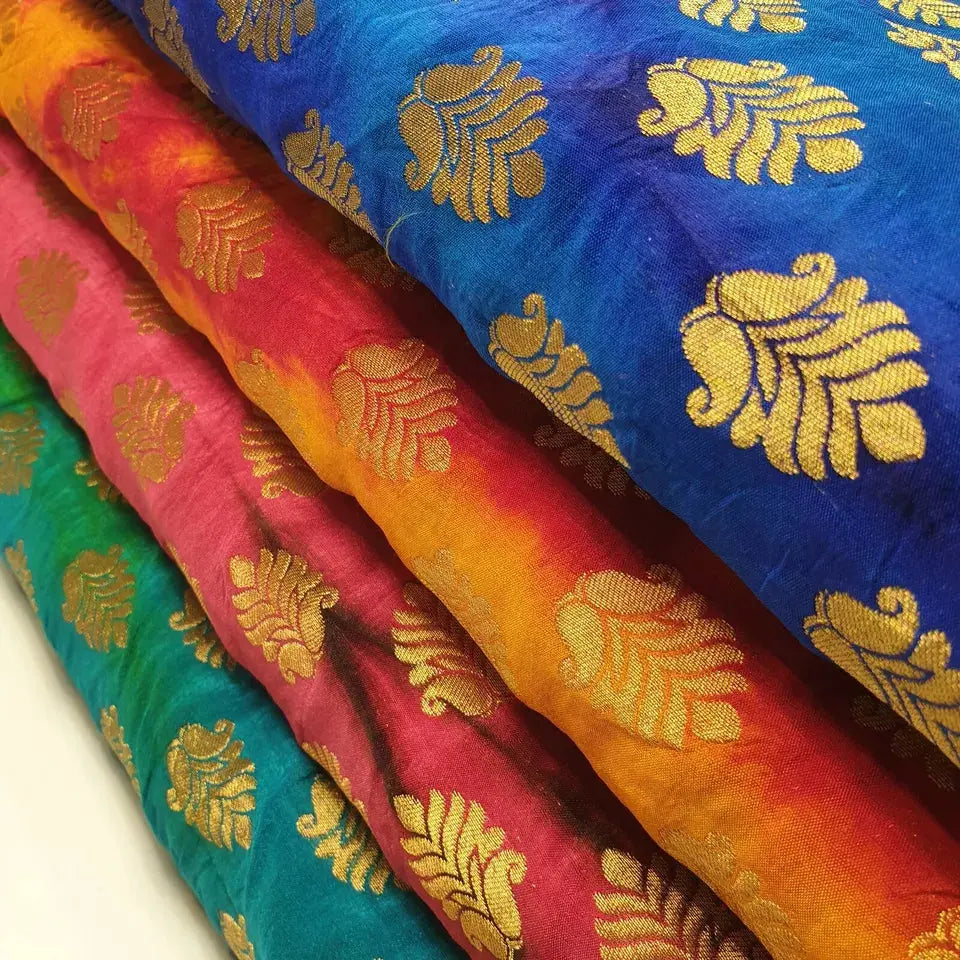 Royal Emblem Indian Vintage Tie Dye Jacquard Banarasi Brocade Fabric | 44" (112cm) Wide Dress & Craft Material – Sold by the Metre