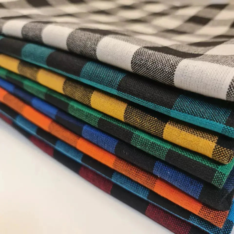 Premium 100% Cotton Gingham Khadi Handloom Fabric | 1" Check Soft Linen-Feel Cloth 42" (107cm) Wide – Sold by the Meter