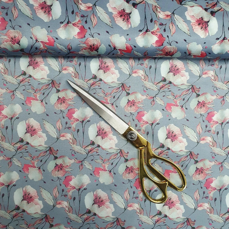 Floral Silk Satin Printed Fabric | 58" (147cm) Wide Soft Silky Dressmaking & Drape Material – Sold by the Metre