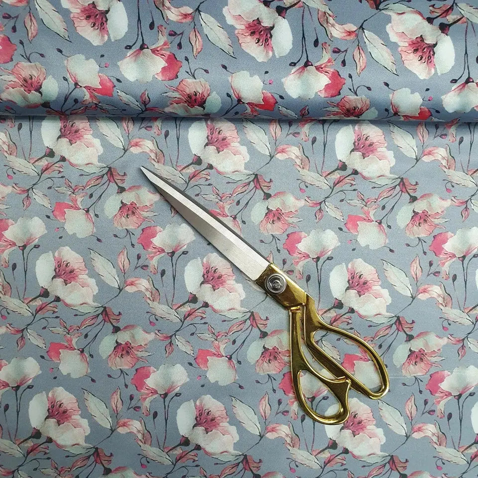 Floral Silk Satin Printed Fabric | 58" (147cm) Wide Soft Silky Dressmaking & Drape Material – Sold by the Metre