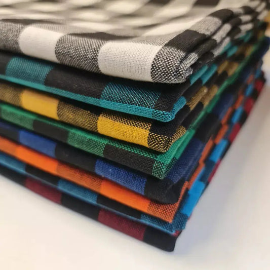 Premium 100% Cotton Gingham Khadi Handloom Fabric | 1" Check Soft Linen-Feel Cloth 42" (107cm) Wide – Sold by the Meter