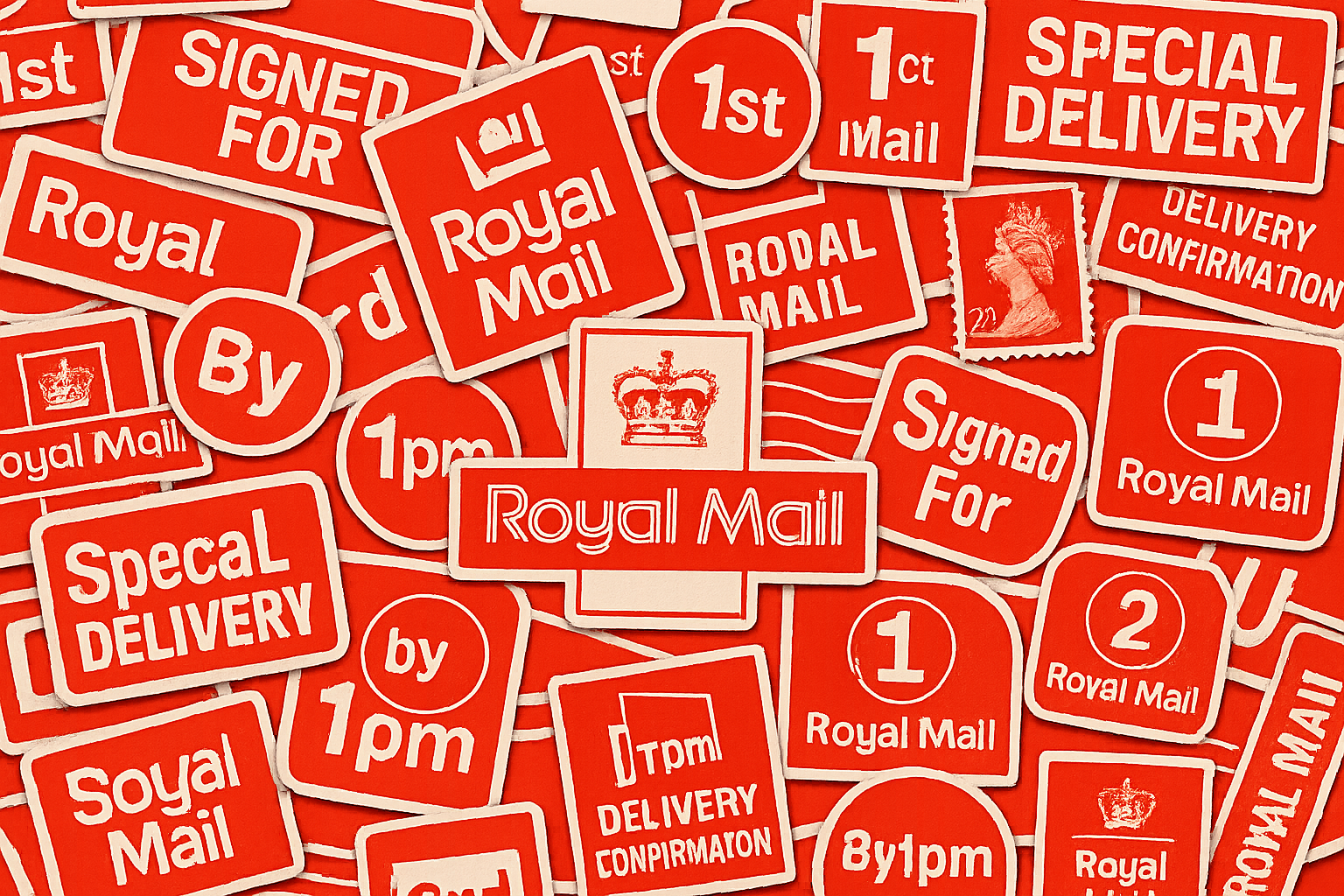 sticker bomb of royal mail delivery labels